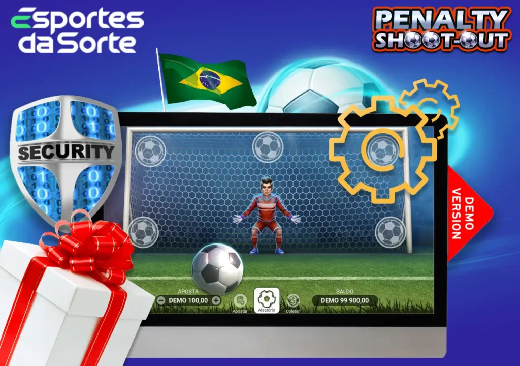 Algumas funcionalidades disponíveis no jogo: Penalty Shoot-Out